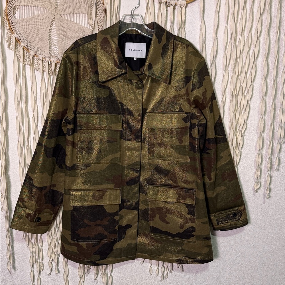 The Noli Shop Metallic Camouflage Utility Blazer Jacket M - Picture 3 of 12